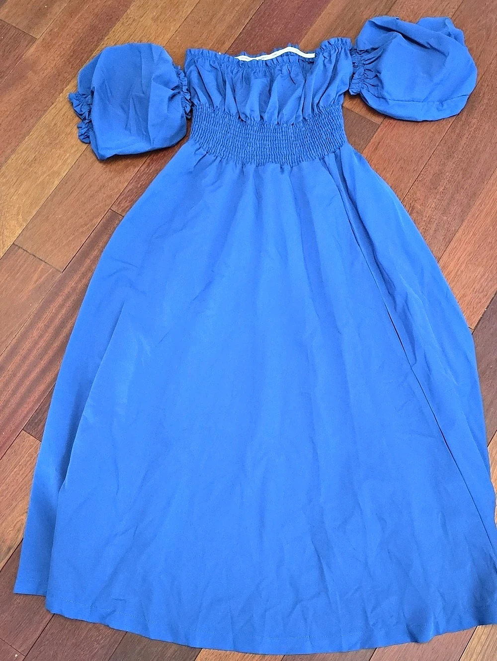 Blue Smocked Puff Sleeve Maxi Dress Blue Casual Maxi-New w/o Tags